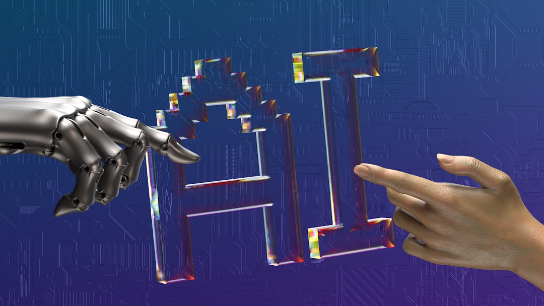 Robot and human hands reaching toward AI, representing human-AI collaboration in search